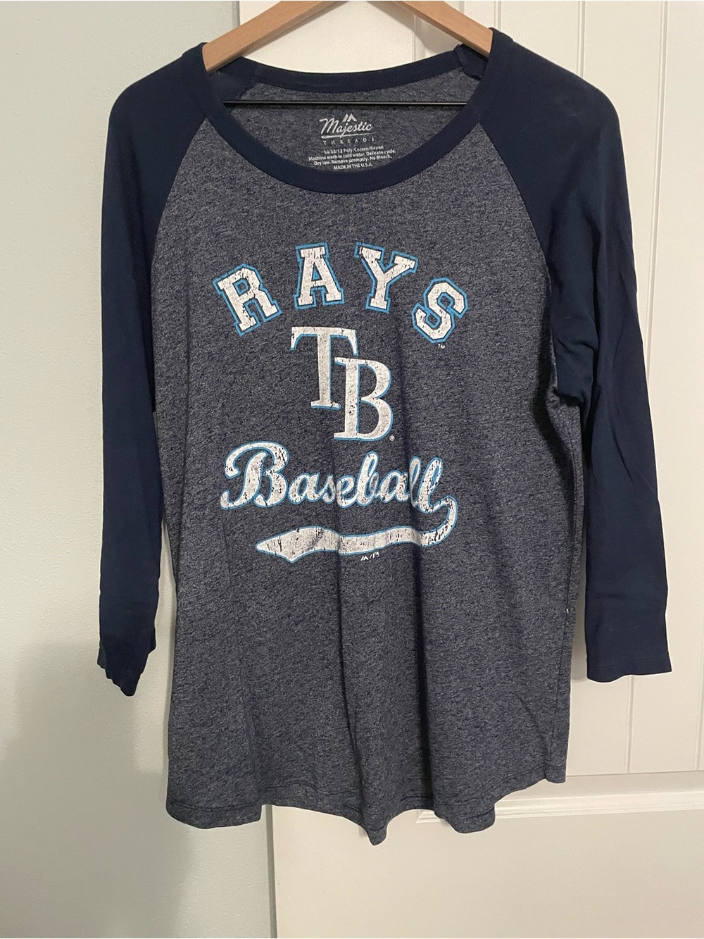Majestic Navy and Heather Gray Tampa Bay Rays 3/4 Long Sleeve Tee